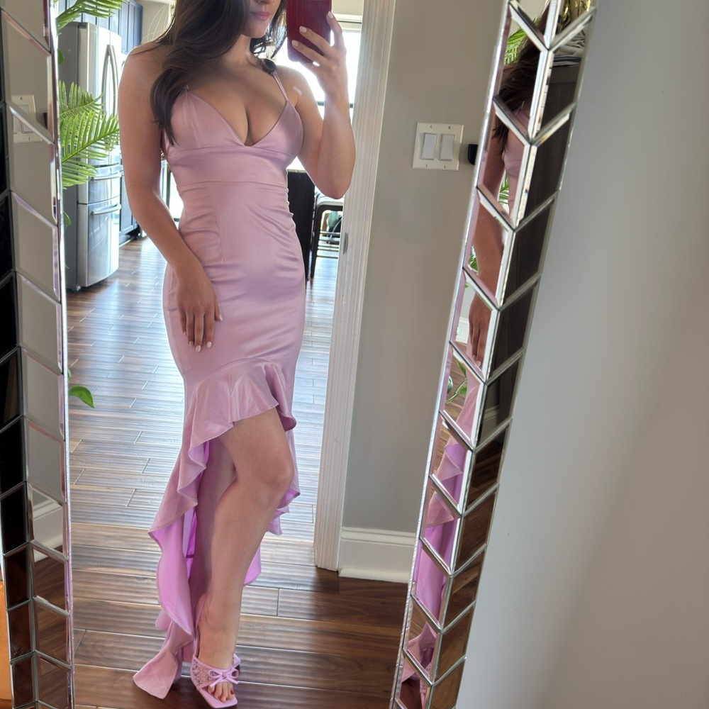 Elegant Lavender Lilac Purple Ruffle Hem Dress